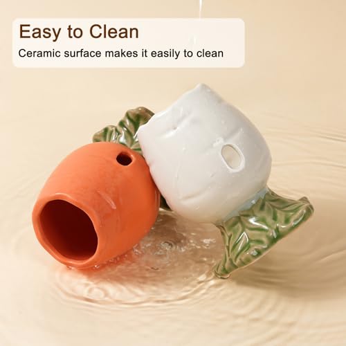 80ML No Drip Ceramic Hamster Water Bottle for Glass Tank, Stable | Cute Carrot Shape Chew Proof Ceramic Water Dispenser, Heavy Duty Stand Holder for Syrian Dwarf Hamster, Mice, Rat - color: Orange