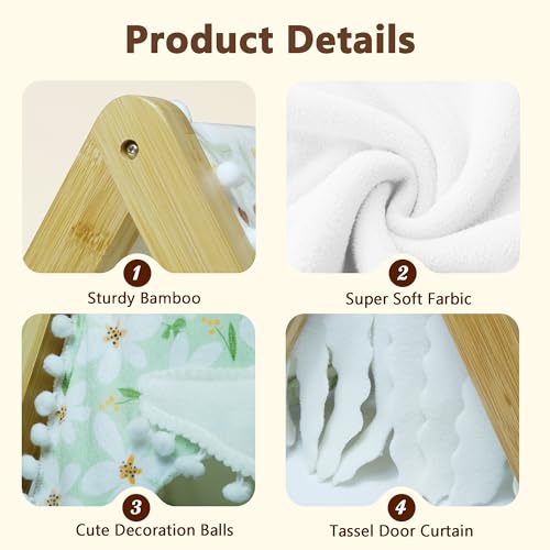Guinea Pig Hideout No Bottom, Sturdy Bamboo Small Animal House with Window, Rabbit Bunny Tunnel, Easy to Assemble for Hamsters Bunny Rat Chinchillas Playing Hiding, Guinea Pig Cage Accessories, Pink - color: Pink