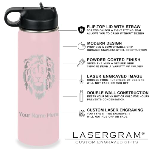 LaserGram Personalized 20oz Water Bottle, Tree Frog (Pink) | Engraved Gift, Vacuum Insulated Stainless Steel, Flip-Top Straw Lid, Laser Engraved With Your Name - color: Pink, size: 20 Ounces