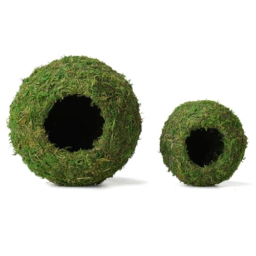 USMOLA Mossy Caves, Artificial Green Moss Caves Hide for Pet Reptile Frogs and Snakes, Terrarium & Vivarium Decor, Crested Gecko Tank Decor (4" - Woodland Green)