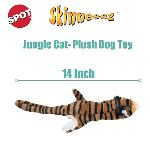 SPOT Skinneeez Jungle Cat 14 Inch Stuffing-Free Plush Squeaky Dog Toy – Soft Interactive Chew Toy for Small and Medium Dogs – Mess-Free Play for Light & Moderate Chewers - style: Mini Jungle Cat