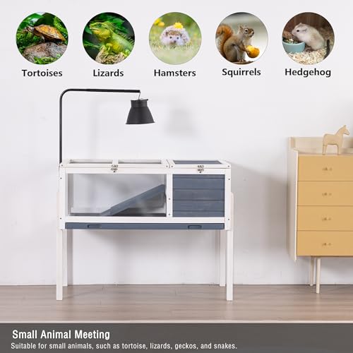 BIRASIL Wood Tortoise Enclosure with Adjustable Light Stand,2-Tier Habitat Reptile Cage with Swimming Area Feeding Area, Tortoises House for Small Animals Lizards Hamster (Gray/White) - color: Blue