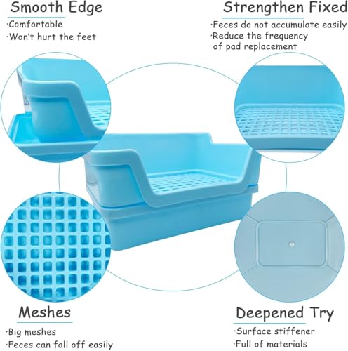 PINVNBY Extra Large Rabbit Litter Box Small Animal Potty Trainer Huge Bunny Litter Pan Plastic Pet Corner Toilet with Mash for Adult Guinea Pigs Chinchillas Ferrets (Blue) - color: Blue