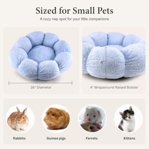 Rabbit Bed for Large Bunny Guinea Pig & Other Small Pets, Blue | Washable Soft Plush Hideout, Cozy Sleeping Bed for Indoor Cage or Playpen Use, Petal Shape - color: Blue
