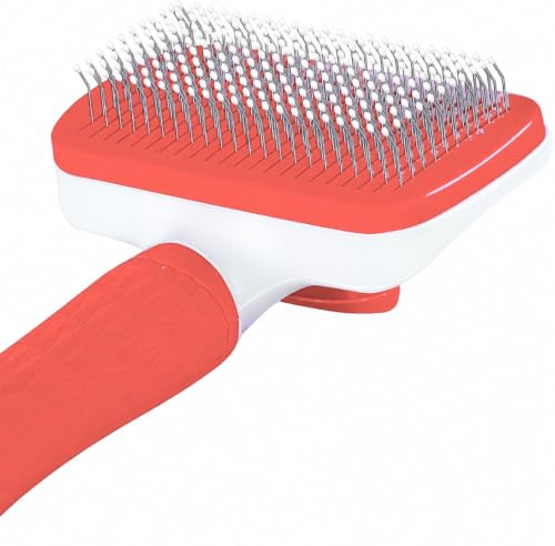 Self-Cleaning Slicker Brush, Dog Cat Bunny Pet Grooming Shedding Brush, Easy to Remove Loose Undercoat, Pet Massaging Tool Suitable for Pets with Long or Short Hair (Red) - color: Red