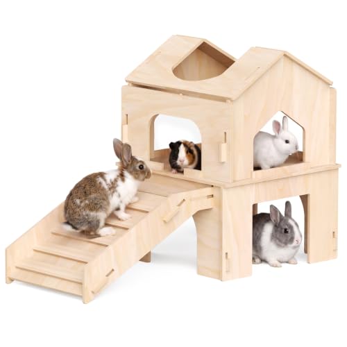 Bunny House, Rabbit Bunny Hideout & Castle with Ramp & Lookout Hut | Long‑Lasting Material, Multi‑Level Fun Zone, Spacious & Multi‑Pet Friendly, Extra‑Wide Ramp, Easy Assembly & Portable - size: Style 3: 30.7 x 15.95 x 21.5 inches