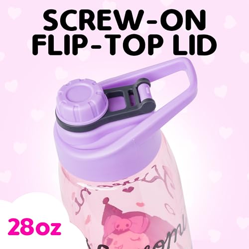Silver Buffalo Sanrio Hello Kitty Kuromi Cherry, Water Bottle, 28oz | Hello Kitty and Friends, Hearts, Includes Screw-On Lid, 0.83 Liters - color: Sanrio Kuromi, size: 28 Ounces
