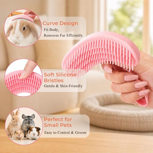 Large Silicone Grooming Brush for Rabbits, Cats & Small Dogs | Rabbit, Cat & Dog Fit | Soft Low-Stimulation Brush | Curved Pet Fit | Daily Bonding | Rinse-Clean Head - color: Pink, size: Large