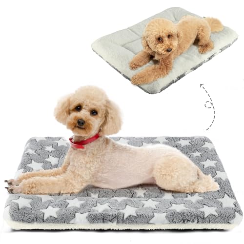 Mora Pets Dog Crate Pad Bed Ultra Soft Pet Mat Star Print Grey 23 x 18 Inch | Washable Crate Mat for Small Medium Large Dogs, Reversible Fleece Dog Crate Kennel Mat Flat Cat Bed Liner - color: Grey, size: 24-Inch