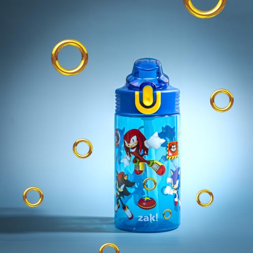 Zak Designs Sonic the Hedgehog Sage 16oz Leak-Proof Straw Kids Water Bottle | BPA Free, Durable Plastic, Cupholder Friendly, Dishwasher Safe, Easy to Clean, Lid Lock, Handle, For School, Home, Travel - color: Modern Sonic, size: 16 Ounces