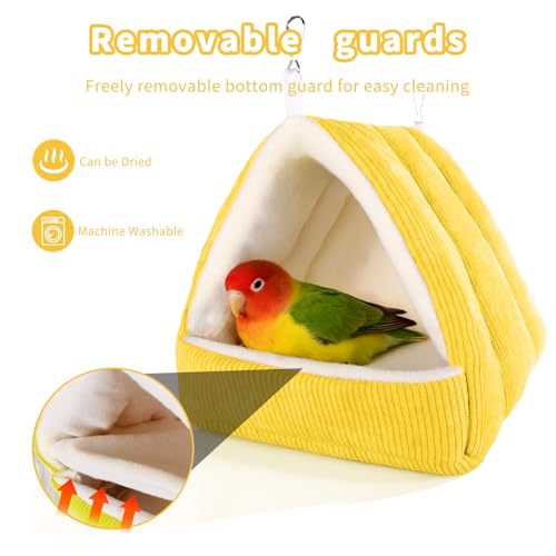 Bird Bed for Cage Winter Warm Bird Bed with Soft Plush Hanging Hammock & Hut Tent, Hideaway Sleeping Nest for Budgies, Parakeets, Cockatiels (Yellow, M) - color: Yellow, size: M