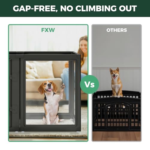 FXW AuraSpace Clear Acrylic Indoor Dog Playpen, 35" H, 8 Panels, Black | Open View, Modern Home Fit, No Climbing Bars, Tool-Free Setup, For Medium Dogs - color: Black, size: 35"H