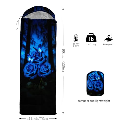 AILONEN Midnight Meow Sleeping Bag, Charcoal Cat Eyes Crescent Graphic, Portable Camp Sack Sleepover Style - color: Blue Rose