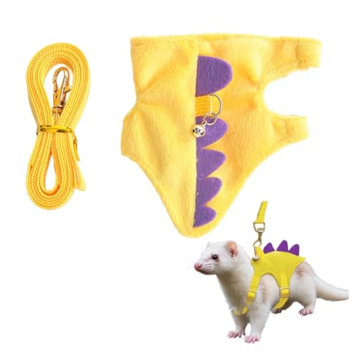 Ferret Harness and Leash Set Dinosaur Shaped Guinea Pig Leash Adjustable Hedgehog Rat Harness Small Pet Clothes for Chicken Rabbit Guinea Pig Teacup Chihuahua Mouse Bunny (Yellow)
