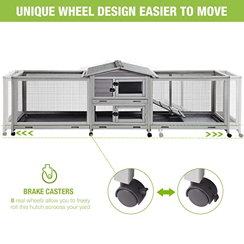 GUTINNEEN Bunny Cage and Outdoor Rabbit Hutch with Casters Waterproof Roof, Rabbit Cage on Wheels with Chew-Proof Ramp