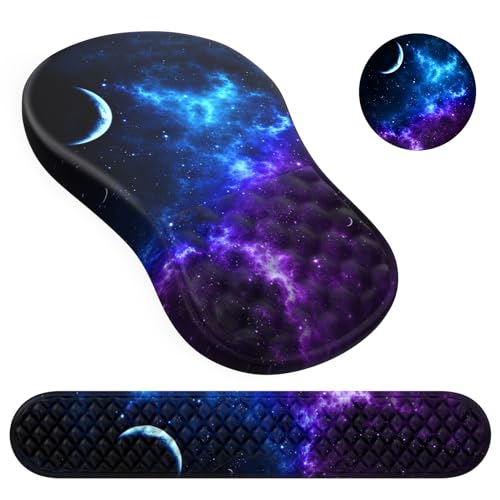 HAOCOO 3-Pcs Ergonomic Keyboard Wrist Rest Set with Mouse Pad | Ergonomic Wrist Support Set, Memory Foam Cushion, Smooth Tracking Surface, Massage Texture, Non-Slip Office Desk Accessory - color: Marble Blue