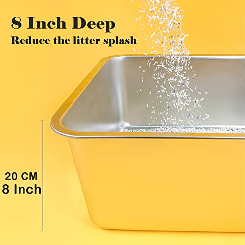 Stainless Steel Cat Litter Box,Extra Large Metal Litter Box,24Lx16x8 in | Extra Large Metal Litter Tray for Big Cats Kitty Rabbits,No Smell,Non Stick,Easy to Clean - color: 8"H, size: 24"L x 16"W