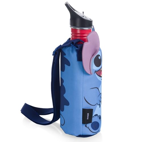 Picnic TIME Disney Shorts Bottle Cooler Tote, Insulated Water Bottle Holder with Adjustable Shoulder Strap for Travel Picnic Theme Parks, Fits 20 to 26 oz Bottles - color: Disney Lilo & Stitch - Blue