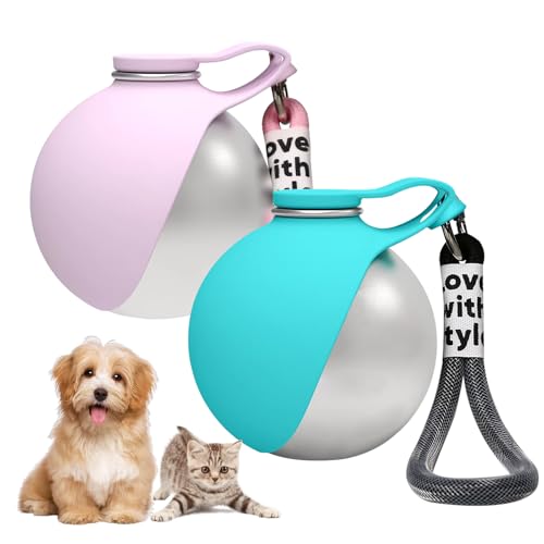 2 in 1 Portable Dog Water Bottle, 10oz Stainless Steel Leak Proof Pet Water Bottle with Foldable Silicone Bowl, Outdoor Travel Water Bottle for Dogs Walking Hiking Camping, 2 Pack Mix - color: 2PCS- Mix