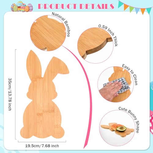 AWIZOM Easter Bunny Shaped Cutting Board Rabbit Bamboo Charcuterie Board Wooden Bread Cheese Serving Tray Platter Kitchen Chopping Board for Easter Spring Holiday Housewarming Present,13.78x7.68x0.59"