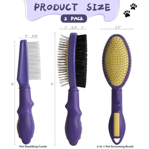 2PCS Pet Grooming and Deshedding Brush Tools | 2-In-1 Double-Sided Dogs Cats Brush for Shedding and Bathing, Pet Shedding Comb for Removes Loose Long and Short Haired - color: Purple