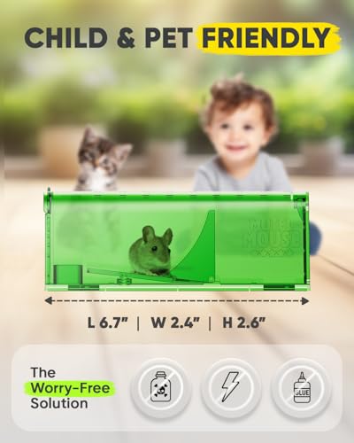 Motel Mouse Humane No Kill Mouse Traps Live Catch & Release - 4 Pack | Water & Food Compartment • Additional Air Holes • Tail Protection • Motel Mouse's Most Humane Solution • Reusable - color: Regular Green
