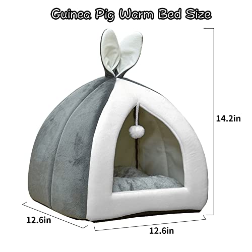 Fhiny Rabbit Bed Cave Cozy Guinea Pig Hideout Cute Bunny Bed Large House Winter Nest Dwarf Rabbit Cage Accessories for Chinchilla Ferret Hedgehog or Other Small Animals - color: Grey