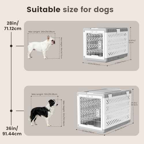 Collapsible Dog Crate for Medium/Small Dogs - 28" L Foldable Dog Cage No-Tool Assembly, Travel Dog Crate with 2 Wheels - Easy to Carry, Space-Saving, Indoor Outdoor Use, 27.96"(L) X18.3(W) X20.87(H) - size: 28.0"L x 18.3"W x 20.9"H