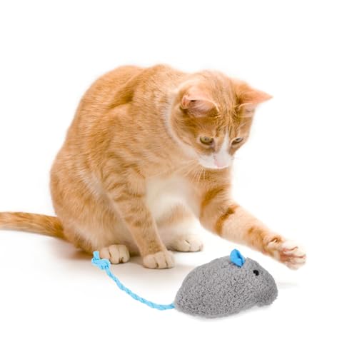 LUOZZY 5pcs Plush Mouse Cat Toys Gray Mice with Blue Tails for Kittens | Soft Mouse Shapes with Blue Tails Encourage Pouncing and Batting, Five-Piece Set for Indoor Cats, Kittens, and Play Areas