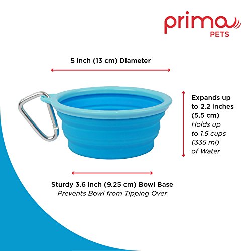 Prima Pet Expandable/ Collapsible Silicone Food & Water Travel Bowl with Clip for Small & Medium Dog and Cat, Size: 1.5 Cups (5.1 Inch Diameter Bowl) (AQUA) - color: AQUA, size: SMALL (1.5 CUPS)