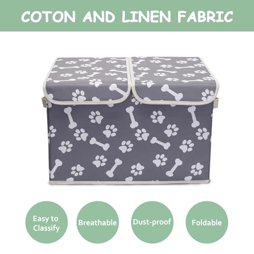 Large Storage Boxes - Large Linen Fabric Foldable Storage Cubes Bin Box Containers with Lid and Handles for Dog Apparel(Bone claw) - color: Bone claw