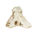 Wood Hamster Hideout House Habitat Wooden Maze Hide Hut with Climbing Ladder and Platform Cage Accessories Toys for Dwarf Gerbils Mouse Mice Rat Other Small Animals etc. (01 Right Angle House)