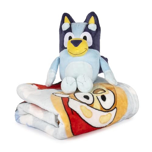 Jay Franco Kids Christmas Hugger Set – 12" Plush Pillow Buddy & 46" x 60" Fleece Throw Blanket, Ultra-Soft Bedding & Travel Set, Holiday Bedroom & Couch Décor, Blue - Bluey - color: Blue - Bluey