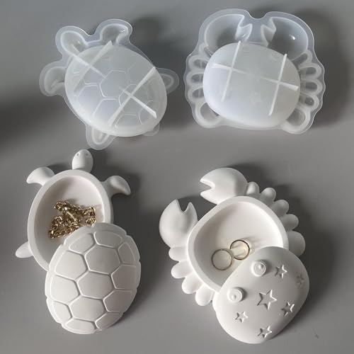 Crab Box Resin Mold with Lid, 3D Sea Animal Storage Container Mold, Crab Shaped Tray Jewelry Box Silicone Molds for Resins, Epoxy Resin, Gypsum, Clay, DIY Craft Home Decor, Candy Jar