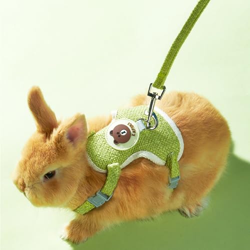 Rabbit Harness and Leash Set 2 Pieces Adjustable Bunny Harness Leash Ferret Harness Guinea Pig Harness Ferret Leash for Small Pets Walking Outdoor (Green, Small) - color: Green