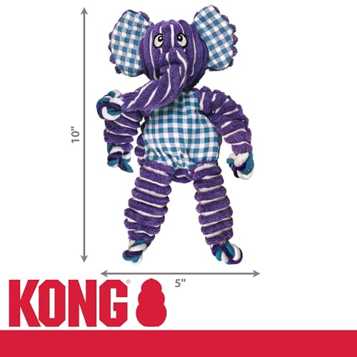 Kong Floppy Knots Rope and Plush Dog Toy, Elephant, Small/Medium | Knotted Rope & Plush Toy with Minimal Stuffing & a Squeaker, Great for Teething, Tugging & Lively Play - color: Elephant, size: Small/Medium