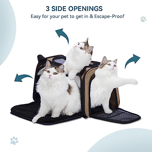 PETSFIT Pet Carrier for Cat, Small Dogs, Khaki - color: Khaki, size: Medium