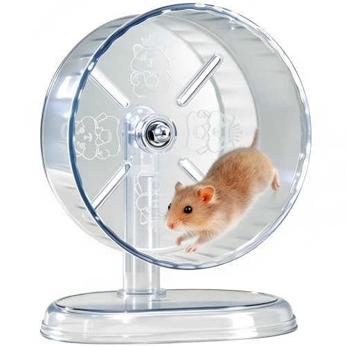 Hamster Exercise Wheel,Super-Silent Small Animals Exercise Wheels,Quiet Hamster Running Wheels with Adjustable Stand for Hamsters, Gerbils, Rats, or Other Small Pets (Transparent, 8.3 inch) - size: 8.3 inch