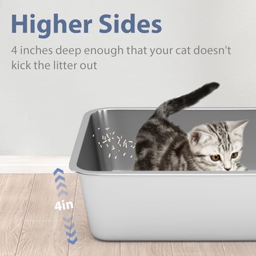 WENBOKMIN Stainless Steel Cat Litter Box - Litter Box for Cats - Easy to Clean, Never Absorbs Odor, Stains, or Rusts - Silver (17.7" L x 13.5" W x 4" H) - size: 17.7" L x 13.5" W x 4" H