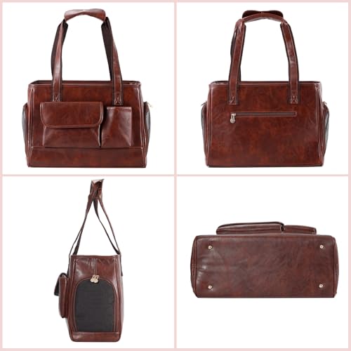 Dog Carrier Purse, Fashion Leather Pet Carrier Bag, Airline Approved Soft Sided Cat Travel Tote Bag with Pockets Coffee - color: Coffee