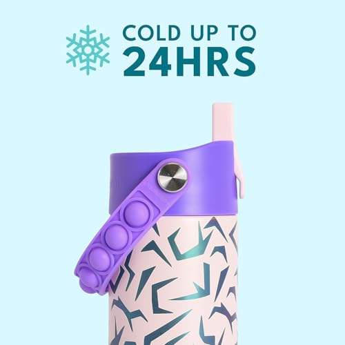 Elemental Insulated Kids Water Bottle, Stainless Steel Water Bottle with Straw Lid & Pop-It Handle, Leak-Proof Water Bottles for School, Boys or Girls, Travelling and Sports, 18oz - Light Patterns - color: Light Patterns