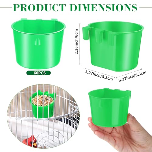 Sumind 60 Pcs Cage Cups Chicken Feeder Birds Hanging Feeders Seed Bowl 8 oz Plastic Water Bowl Hanging Chicken Waterer Feeding Watering Dish Coop Cups for Parrot Parakeet Poultry(Green) - color: Green