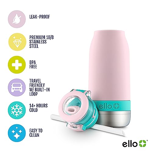 Ello Emma 14oz Insulated Stainless Kids Water Bottle with Straw, Cotton Candy - color: Cotton Candy