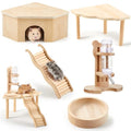5 Pcs Hamster Cage Accessories, Wood Hamster Play Wooden Platform Water Bottle with Stand Climbing Set for Rat Mice Small Animals Pets Habitats Woodland Decor(Scalloped Platform) - style: Scalloped Platform