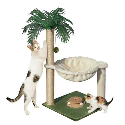 Fantasreen Cat Tree 28'' with Hammock & Interactive Toy for Indoor Cats - color: White-1 Bed