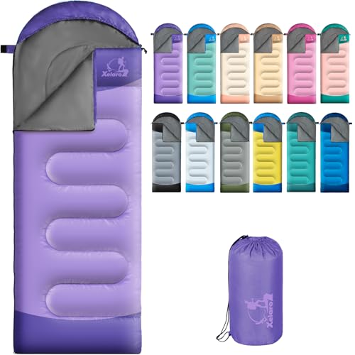 Sleeping Bags for Adults Kids - 3 Season Cold&Warm Weather Waterproof Camping Sleeping Bag - Lightweight Sleeping Bags for Camping Hiking Outdoor Travel - color: Pale Purple&Purple