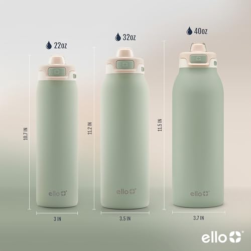 Ello Pop & Fill Insulated Stainless Steel Water Bottle with Quick Fill Lid, Leakproof Locking, Sip or Chug Spout, BPA-Free, Double Wall Vacuum Insulated for Sports, Travel & School- 22oz / 32oz / 40oz - color: Pistachio, style: 22oz