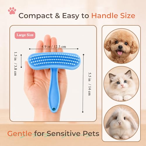 Large Silicone Grooming Brush for Rabbits, Cats & Small Dogs | Rabbit, Cat & Dog Fit | Soft Low-Stimulation Brush | Curved Pet Fit | Daily Bonding | Rinse-Clean Head - color: Blue, size: Large