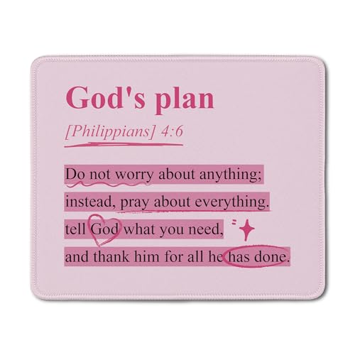 Pink Christian Mouse Pad, Philippians 4:6 God's Plan Bible Verse Mouse Pads Mousepad for Desk Home Office Dorm Computers Laptop, Religious Office Supplies Desk Accessories, 9.5x7.9 Inch - color: 20Child