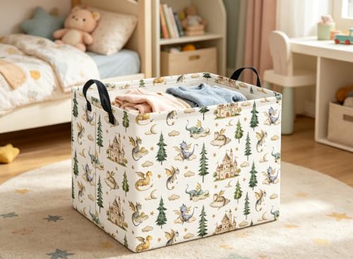 Rectangular Baby Kids Storage Basket for Home Kitchen Girls Cute Toy Storage Bin Organizer Shelf Book Room Decor(Castle Dinosaur) - color: Castle Dinosaur
